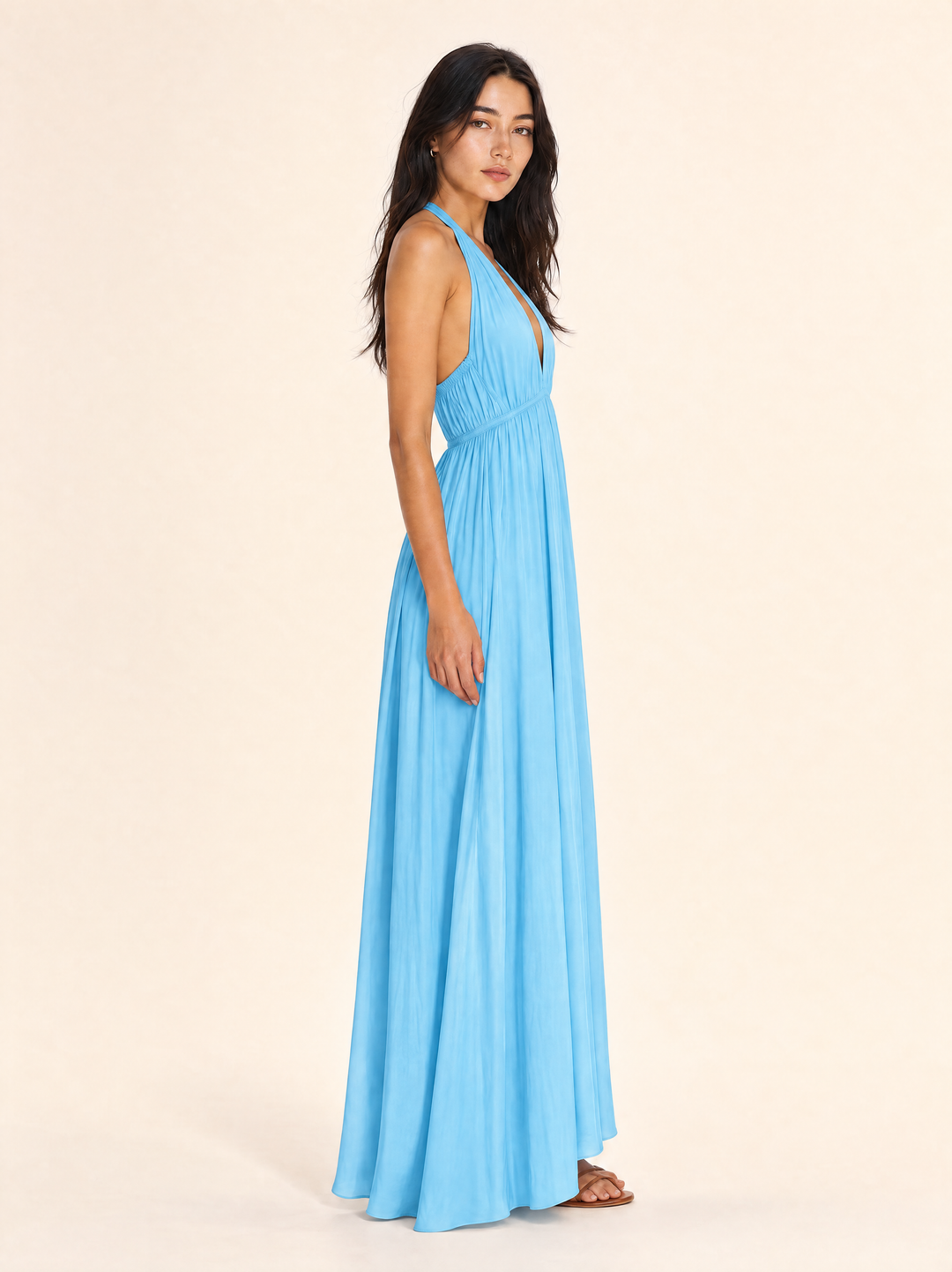 Flowing Deep V Neck Maxi Dress