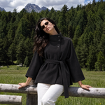 Load image into Gallery viewer, Belted Poncho Coat with Stand Collar
