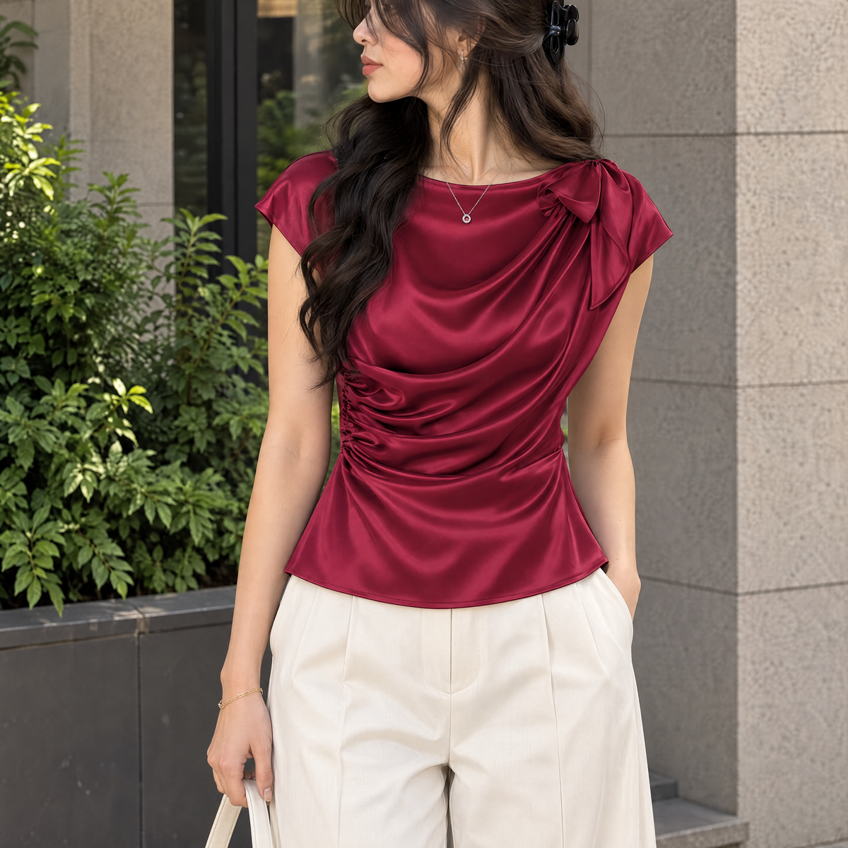 Office satin solid & slim tops