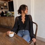 Load image into Gallery viewer, Lace-Trimmed Chiffon Blouse
