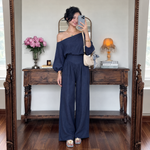 Load image into Gallery viewer, Asymmetrical One-Shoulder Trouser Set
