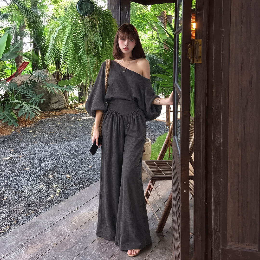 Asymmetrical One-Shoulder Trouser Set