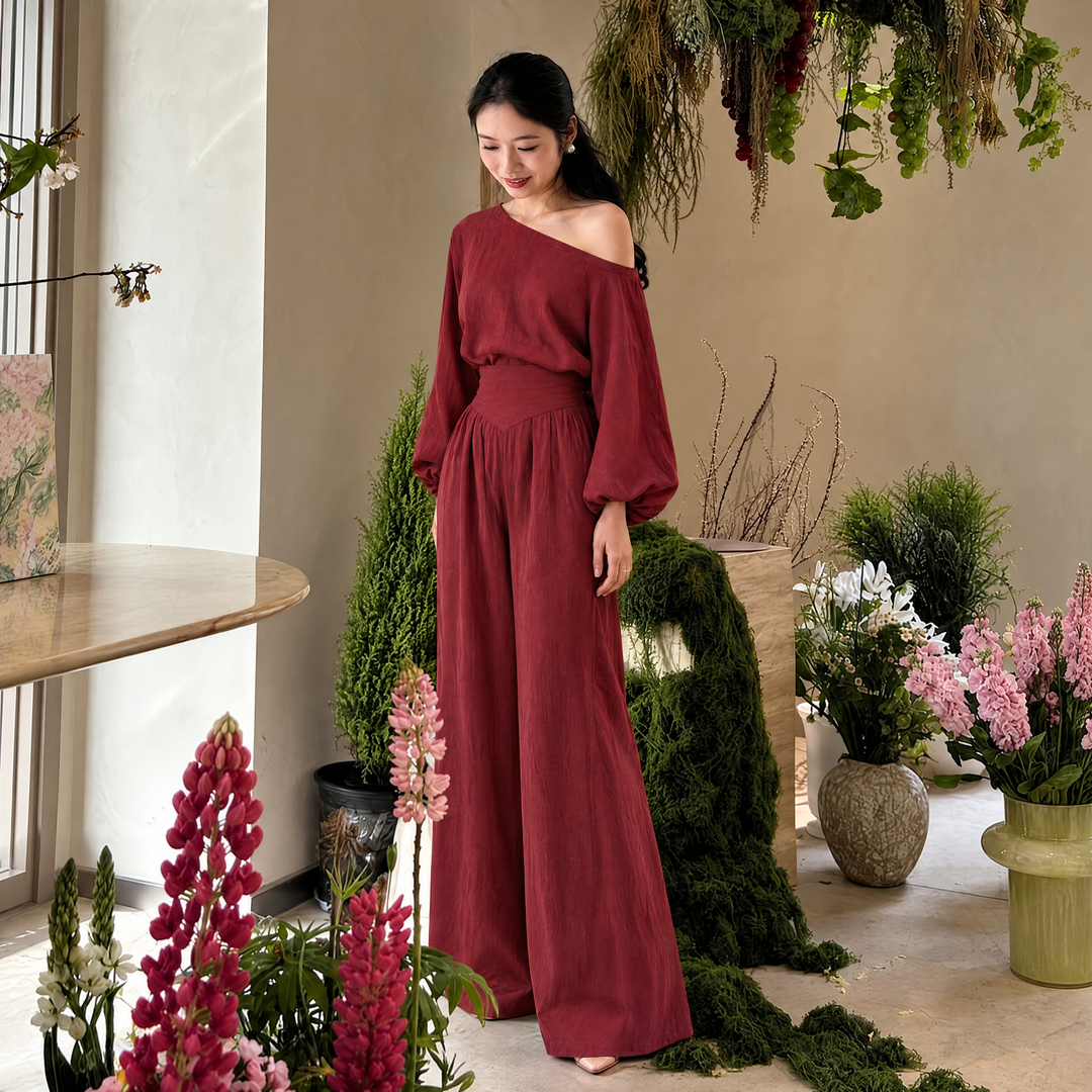 Asymmetrical One-Shoulder Trouser Set