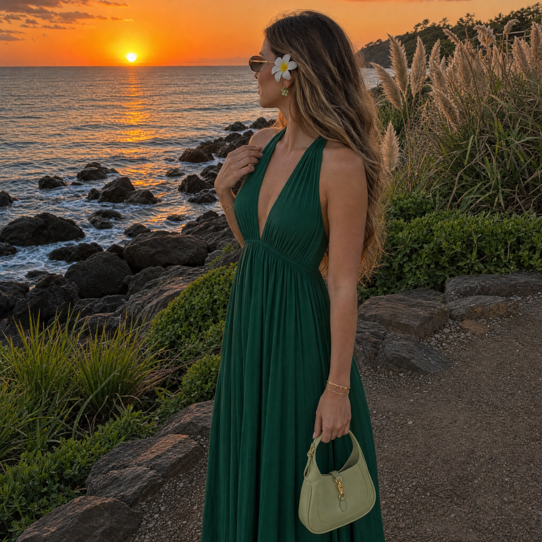 Flowing Deep V Neck Maxi Dress