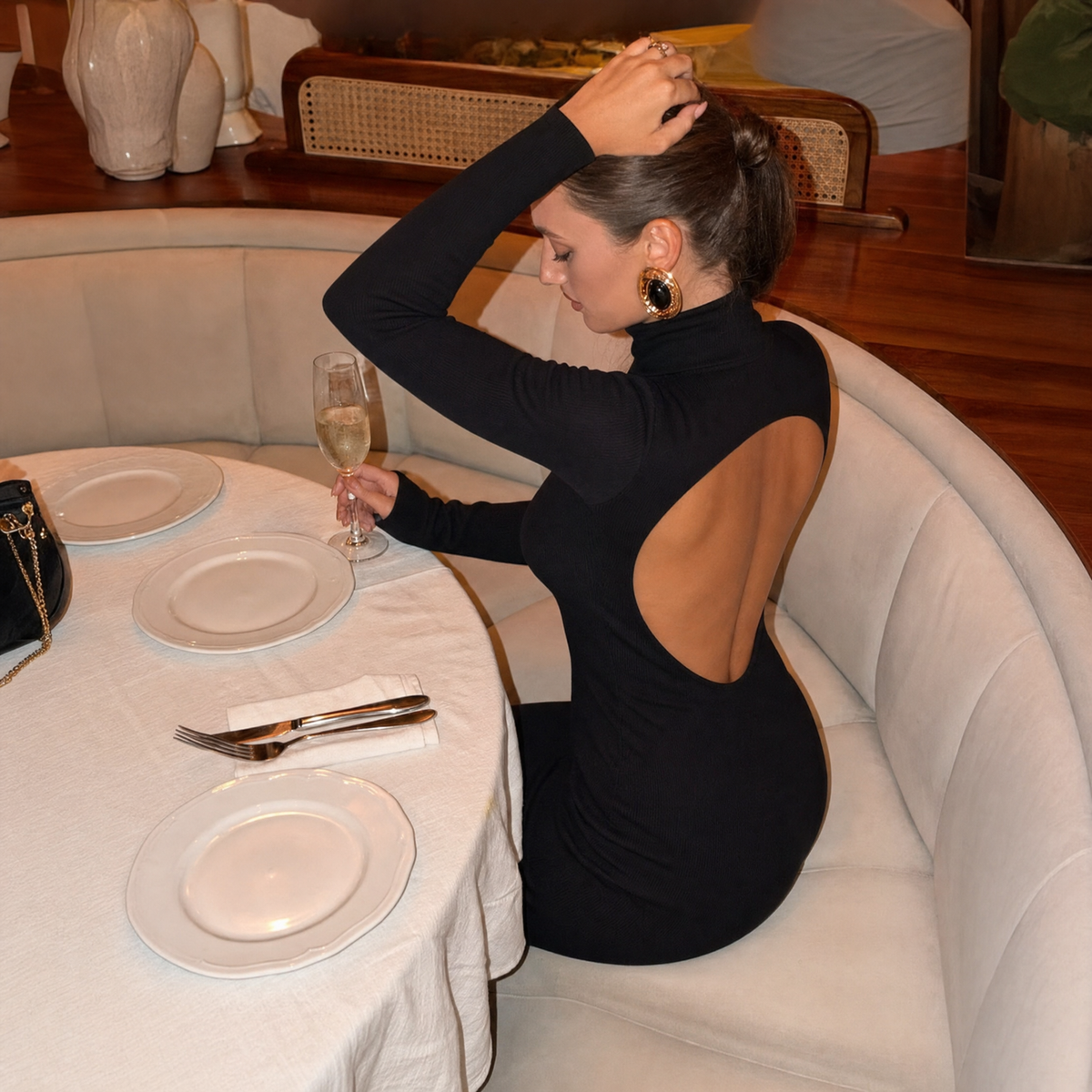 Long sleeve backless mermaid maxi dress