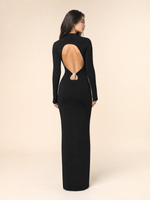 Load image into Gallery viewer, Black Long-Sleeve Low-Back Mermaid Maxi Dress
