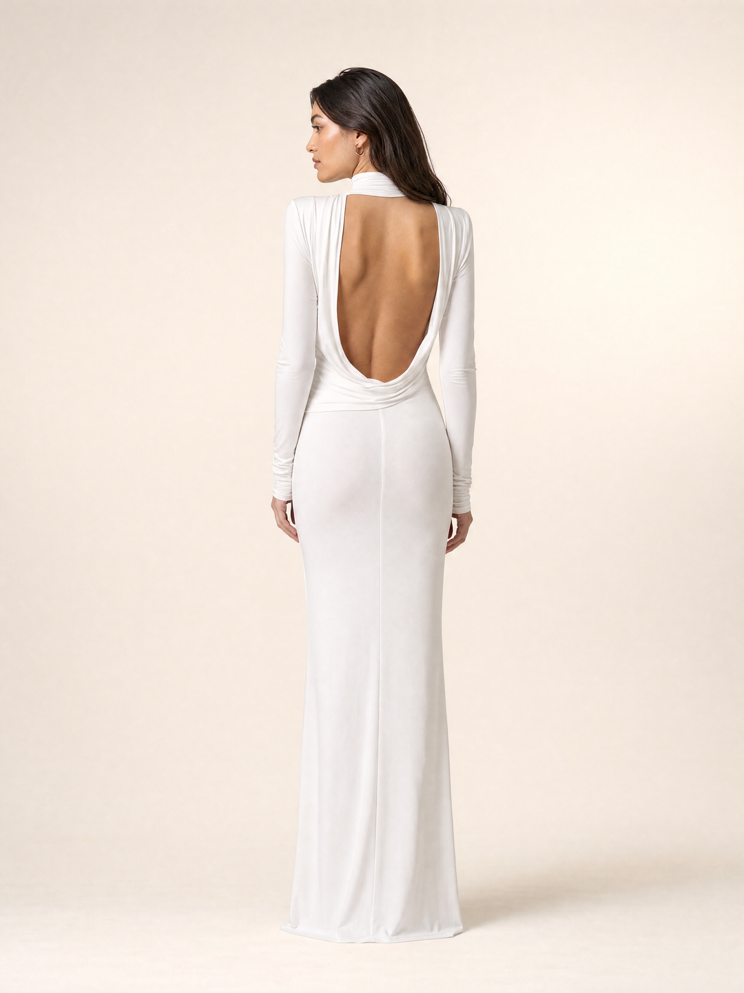 Turtleneck Long-Sleeve Backless Maxi Dress