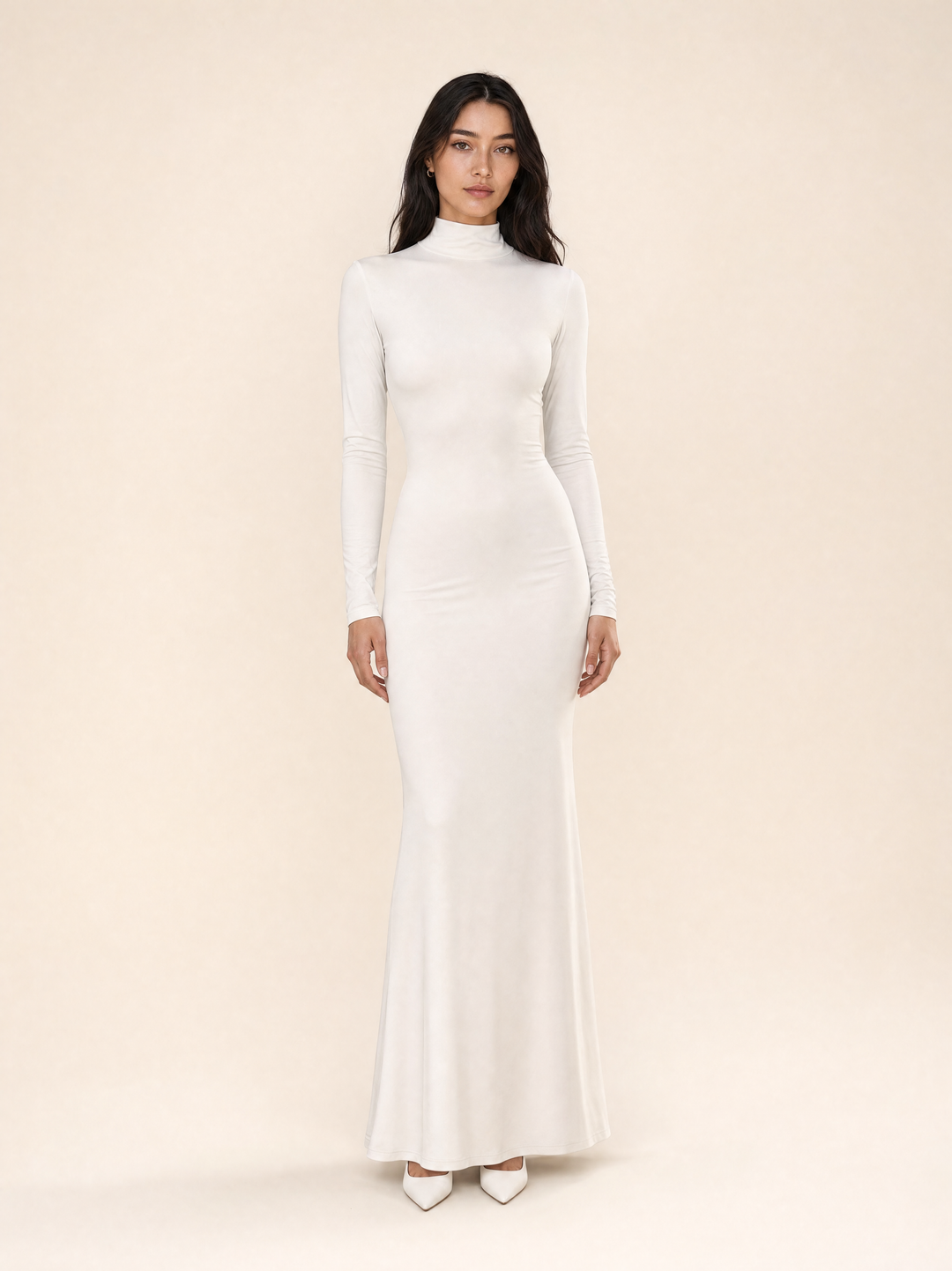 Turtleneck Long-Sleeve Backless Maxi Dress