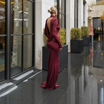 Load image into Gallery viewer, Turtleneck Long-Sleeve Backless Maxi Dress

