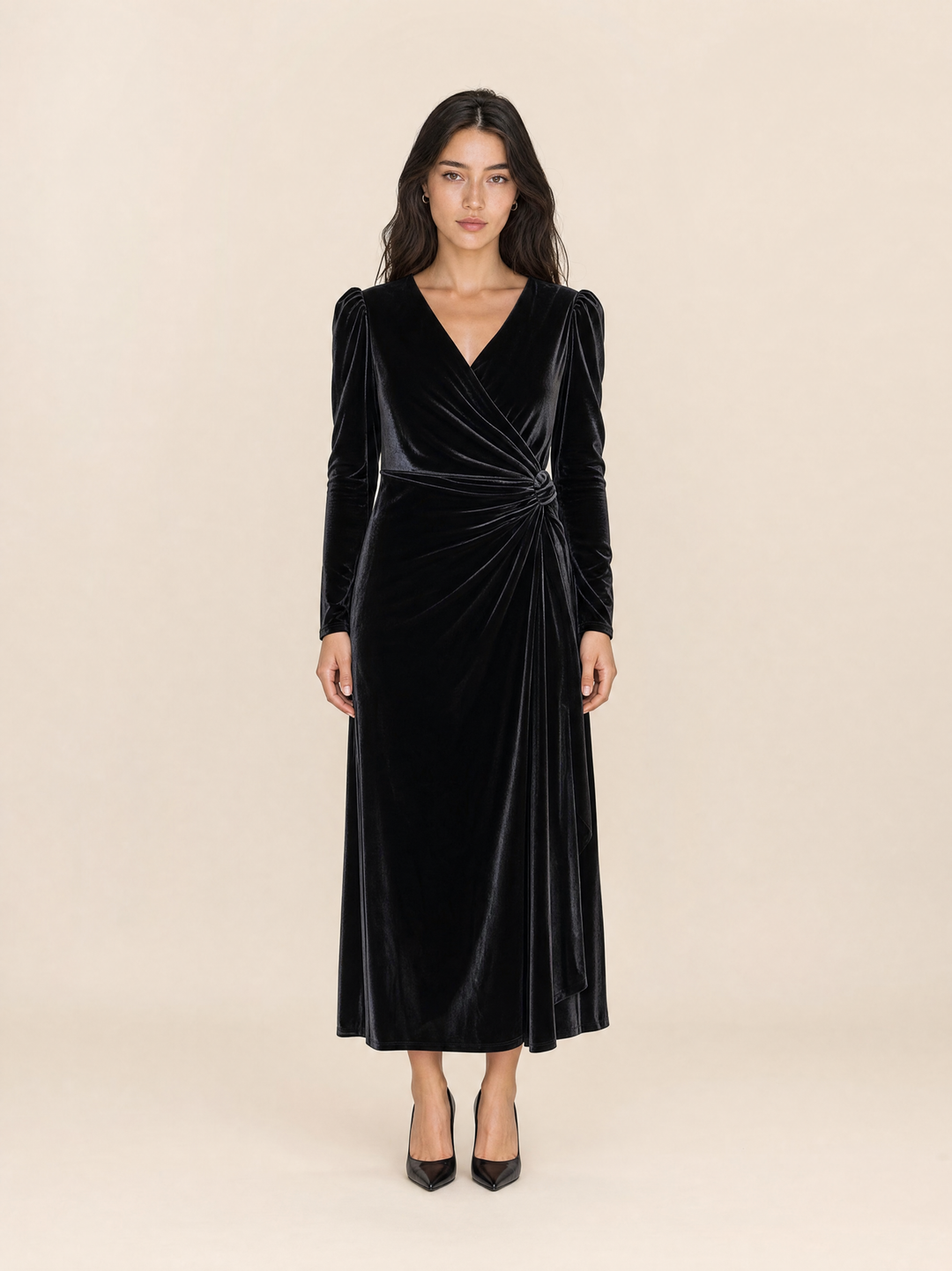Autumn Winter V-Neck Half-Sleeve Velvet Maxi Dress
