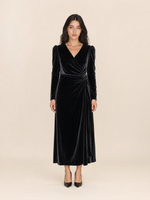 Load image into Gallery viewer, Autumn Winter V-Neck Half-Sleeve Velvet Maxi Dress
