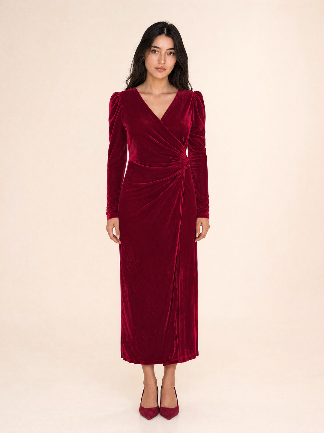 Autumn Winter V-Neck Half-Sleeve Velvet Maxi Dress