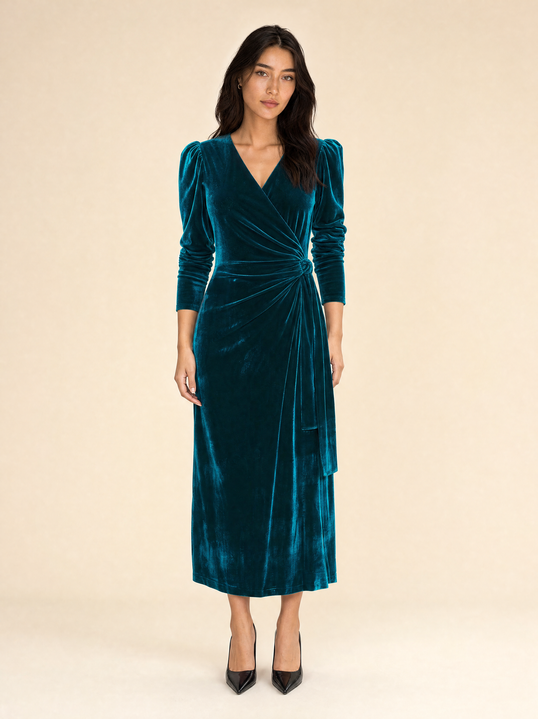 Autumn Winter V-Neck Half-Sleeve Velvet Maxi Dress