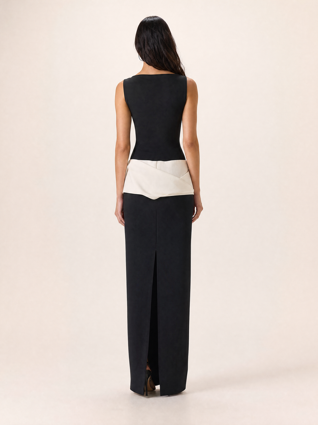 Boat Neck Sleeveless Draped Column Maxi Dress