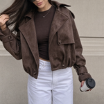 Load image into Gallery viewer, Autumn Retro Suede Lapel Jacket with Button Closure
