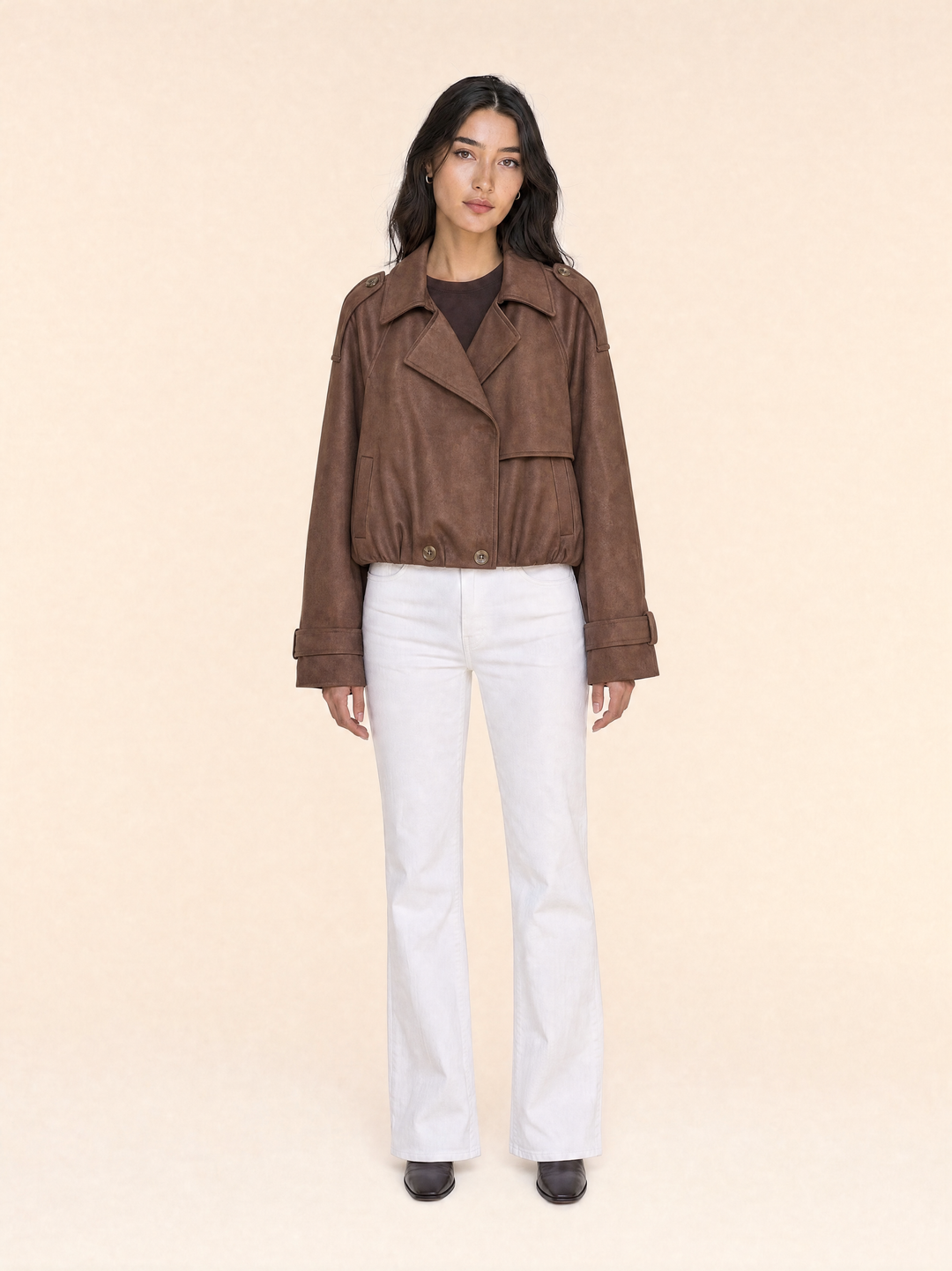 Autumn Retro Suede Lapel Jacket with Button Closure