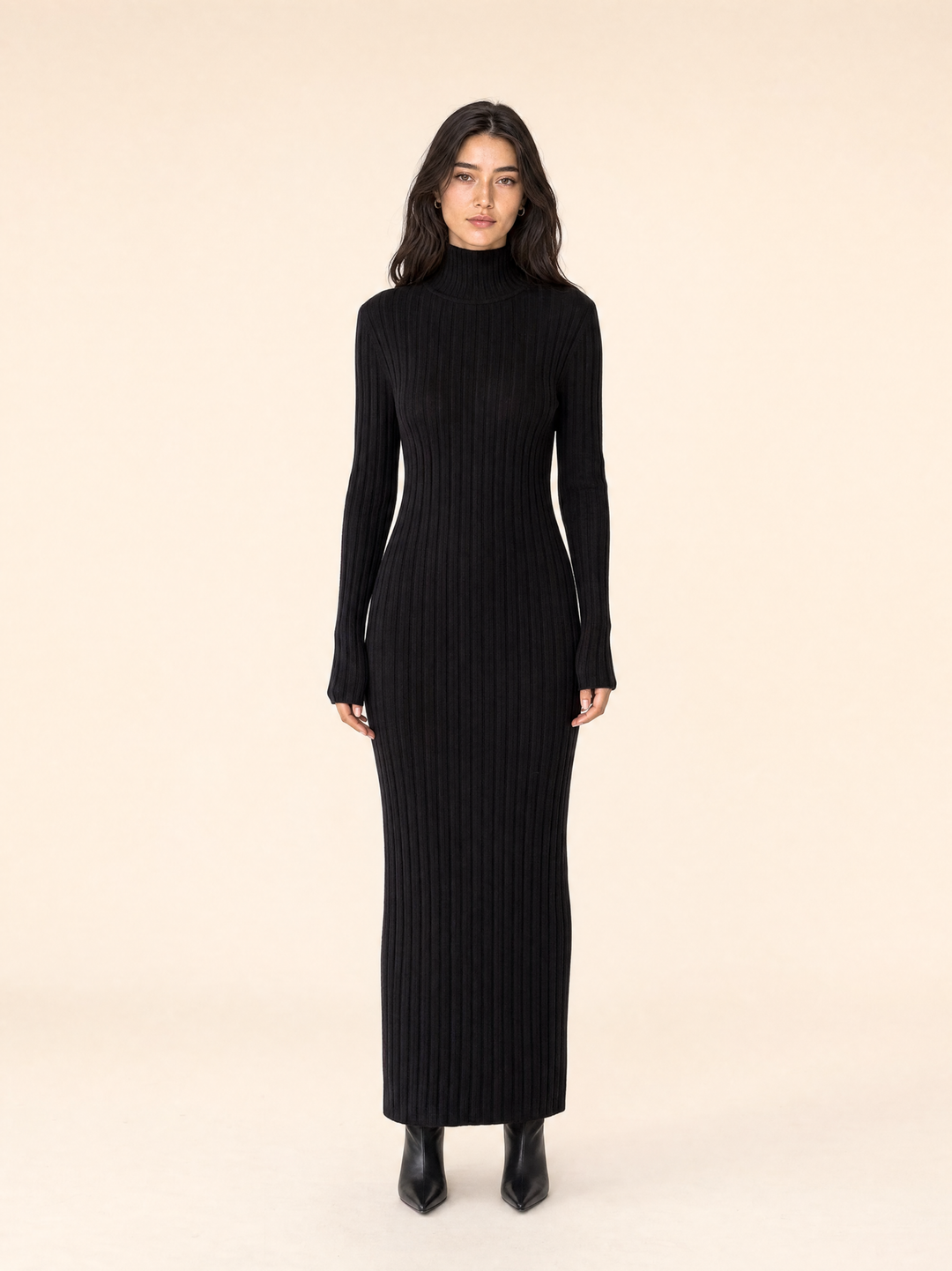 Autumn Winter Turtleneck Knit Sweater Maxi Dress