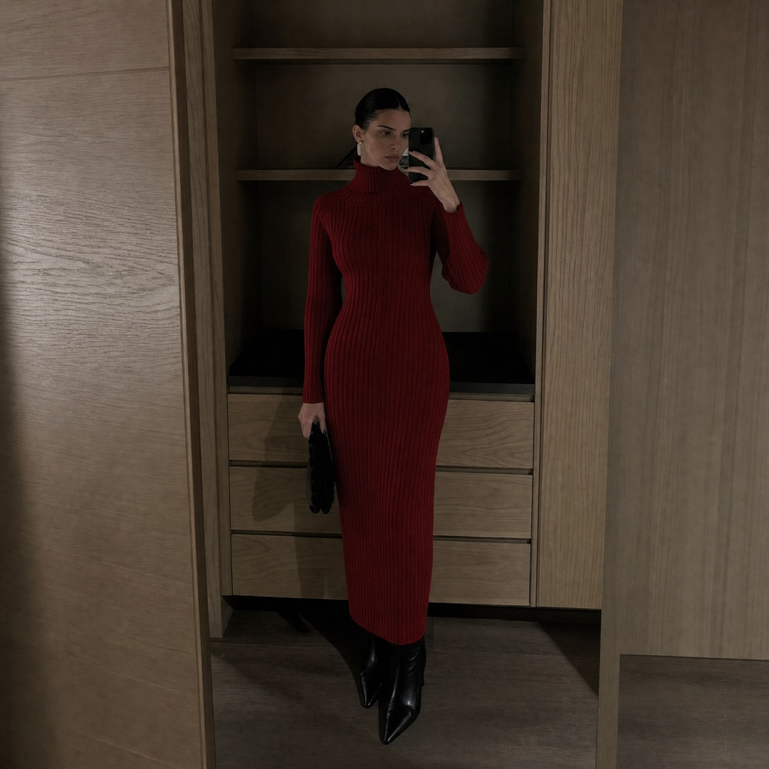 Autumn Winter Turtleneck Knit Sweater Maxi Dress