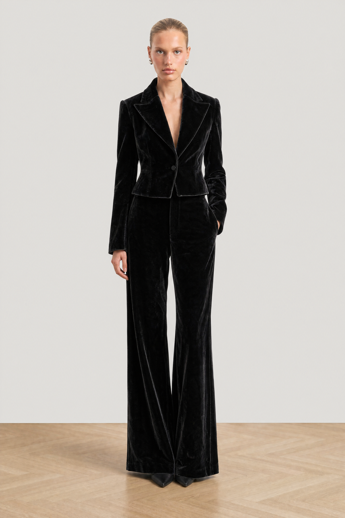 Valentina Velvet Suit in Black - studio view 1