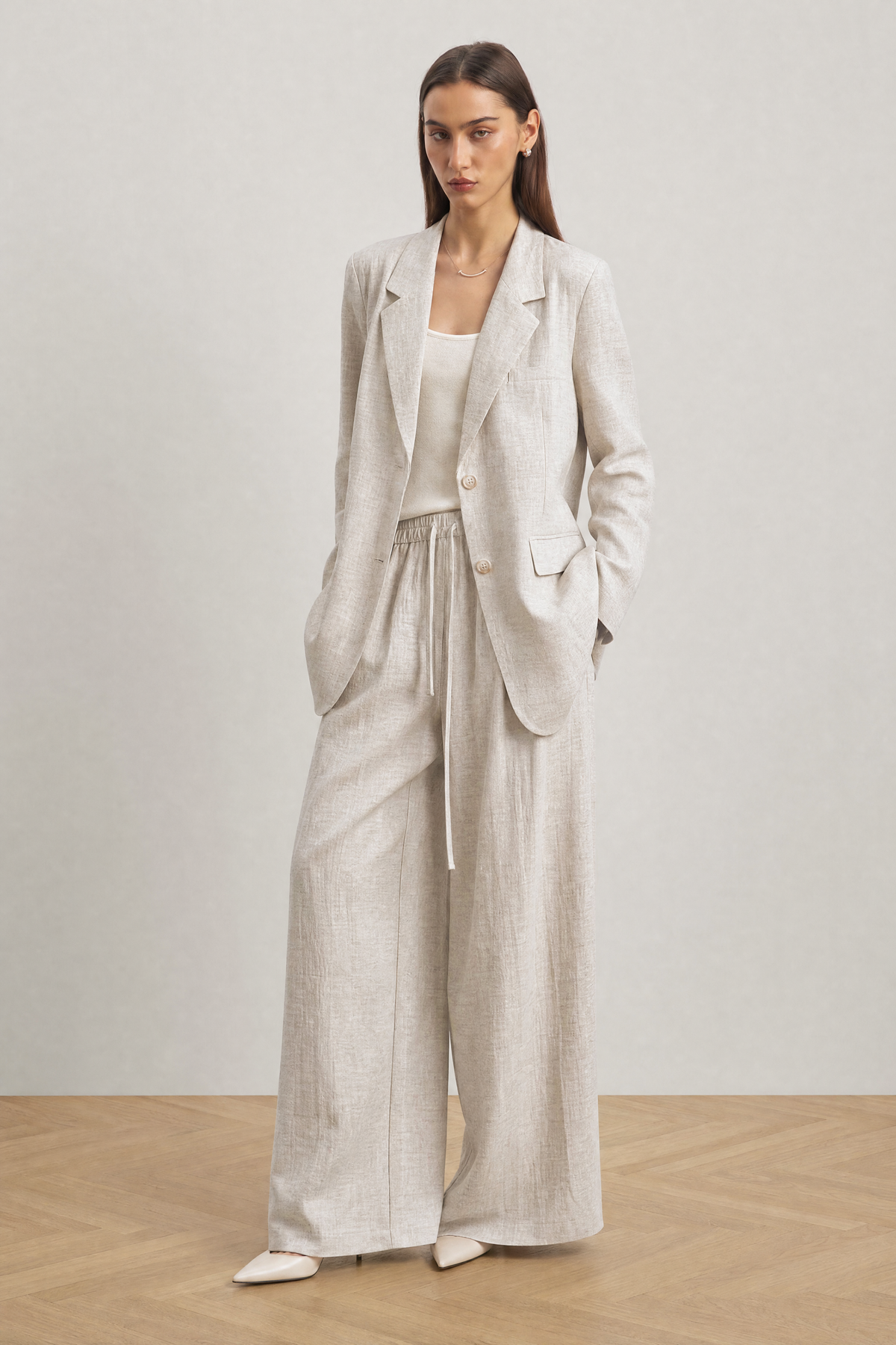 Amalfi Linen Set in Oatmeal - studio view 5