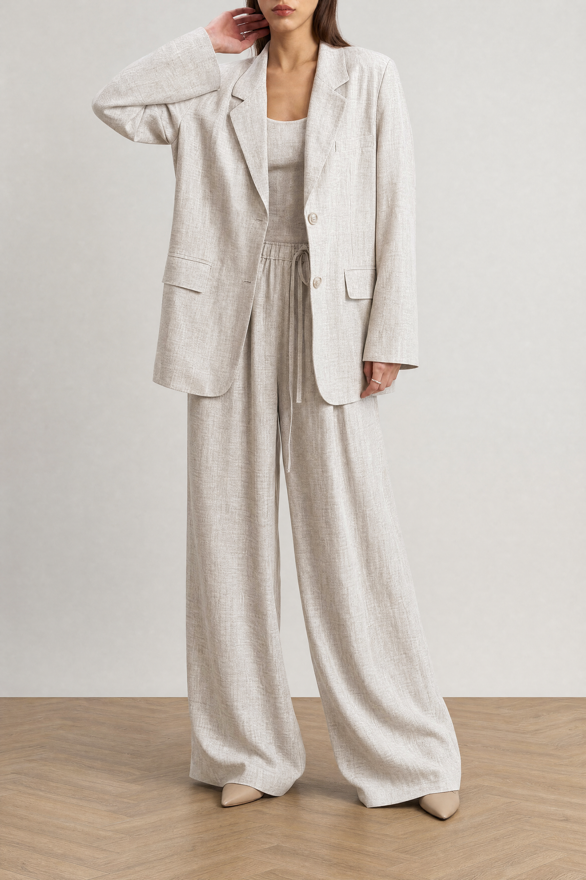 Amalfi Linen Set in Oatmeal - studio view 6