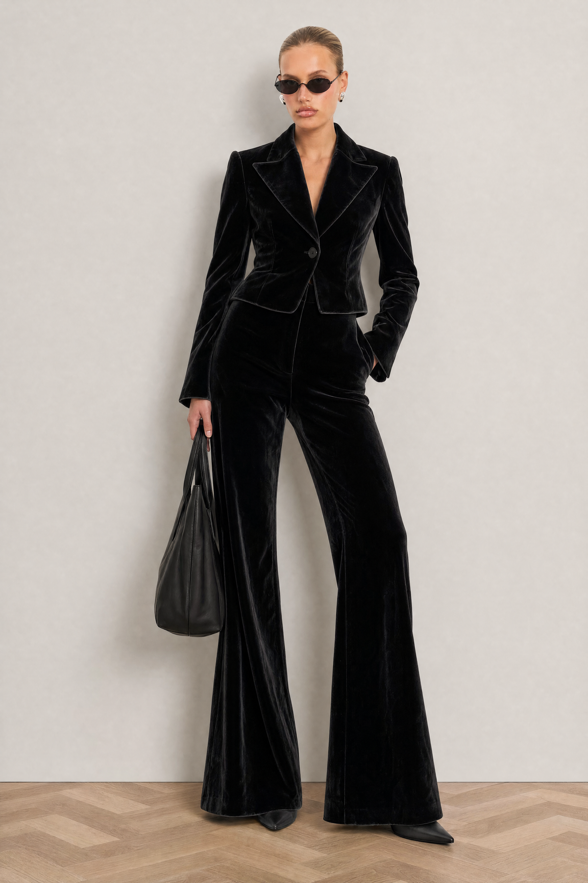 Valentina Velvet Suit in Black - studio view 7