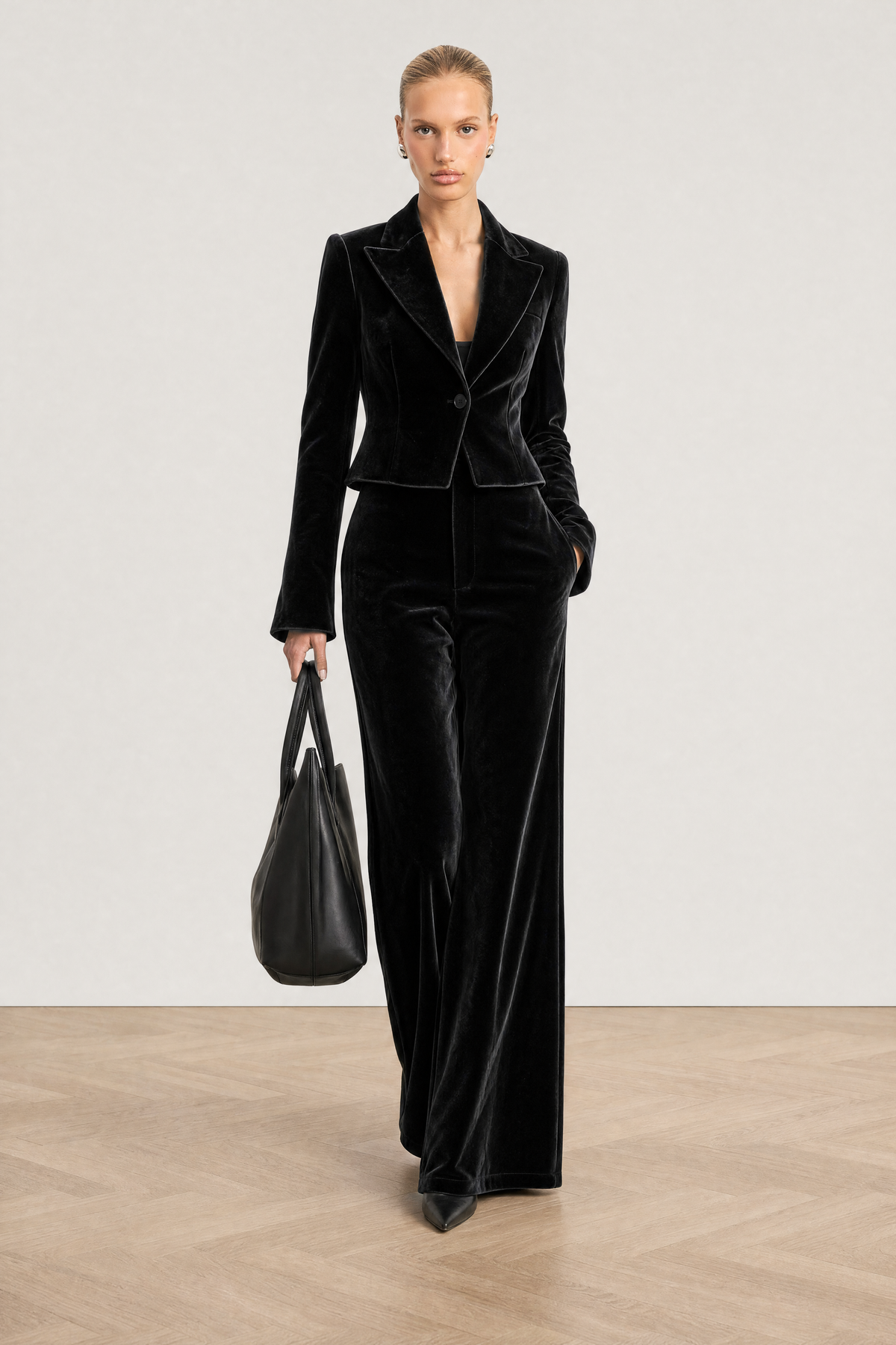 Valentina Velvet Suit in Black - studio view 4