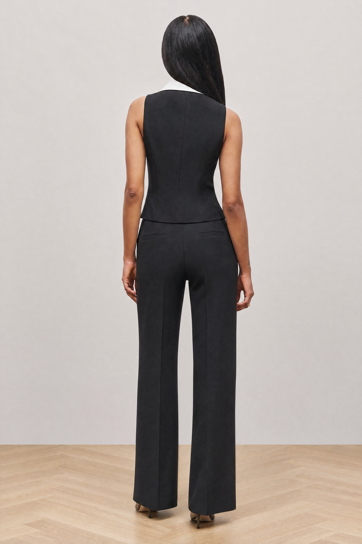 Tailored Waistcoat Layering Top in Black - studio view 5