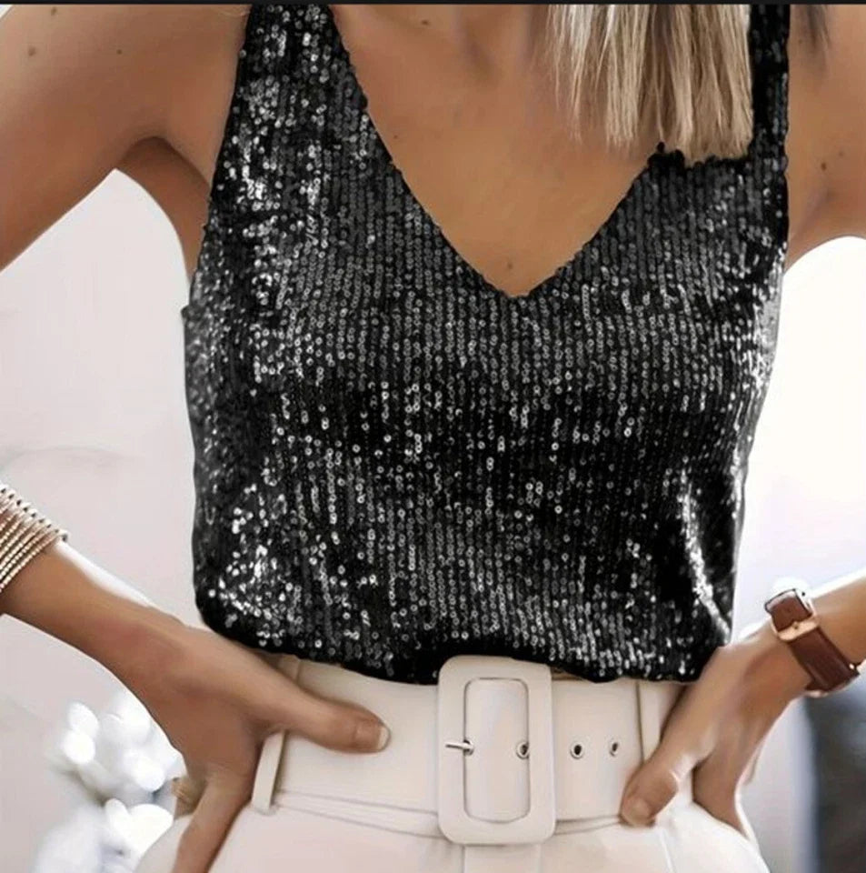 Women's Sparkling Sequin V Neck Camisole